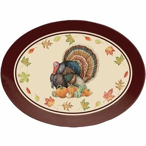 Harvest Thanksgiving Truthahn Oval Kunststoff Serviertablett 10" x 14" - 1 Stück - Bild 1 von 4