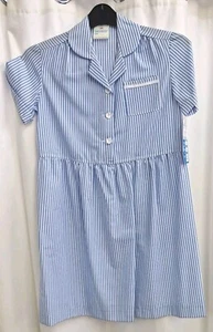girls blue and white stripe summer school dress size 30 age 9 - Picture 1 of 2