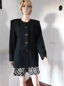Emily #397 Women's Long Blazer Lined Size 12 Preowned 100% Black Wool - Picture 1 of 11