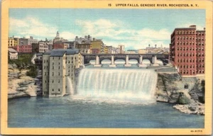 UPPER FALLS Genesee River ROCHESTER, New York NY linen waterfall Postcard - Picture 1 of 2