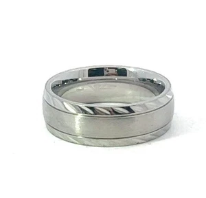7mm Stainless Steel Satin Center Swirl Notched Groove Edge Band Ring - Picture 1 of 7