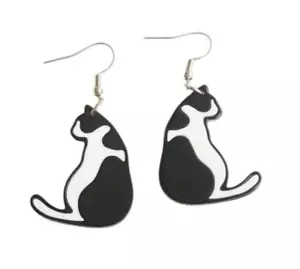 New Tuxedo Cat Dangle Earrings Black & White Cat Lovers Animals Cats Gift Cute  - Picture 1 of 5