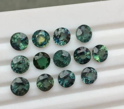 Natural unheated teal green sapphire well round cut good color 3 pieces gemstone - Image 1 of 4