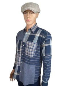 NWT LAUREN RALPH LAUREN BLACK LABEL COTTON LINEN PATCHWORK BUTTON DOWN SHIRT S - Picture 1 of 5
