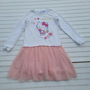 Hello Kitty Dress Girls Blush Pink Glitter White Long Sleeve Cotton 8-10 Y - Picture 1 of 10