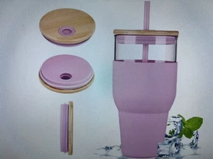 kytffu 32oz Glass Tumbler with Straw and Lid, Reusable Boba Smoothie Cup Iced... - Picture 1 of 10