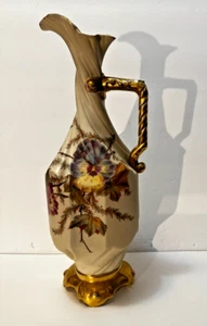Jarrón jarrón floral con borde dorado con mango. De colección sin astillas/grietas - Imagen 1 de 7