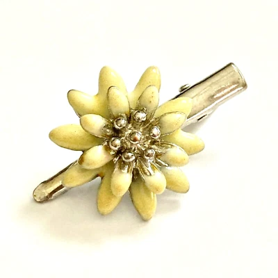 Clipe de cabelo vintage margarida flor poder barrette jacaré creme esmalte metal bege - Imagem 1 de 4