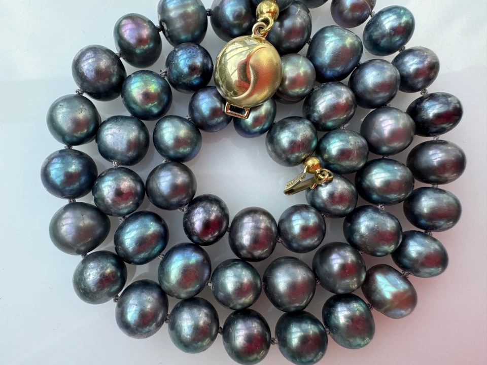 Tahiti Perlenkette 50 cm 585 Gold Verschluss  graue echte Perlen - Bild 1 von 4