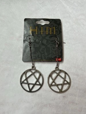 HIM Heartagram Double Hoop Metal Earrings 2006 Ville Valo Razorblade Romance Bam - Image 1 of 4