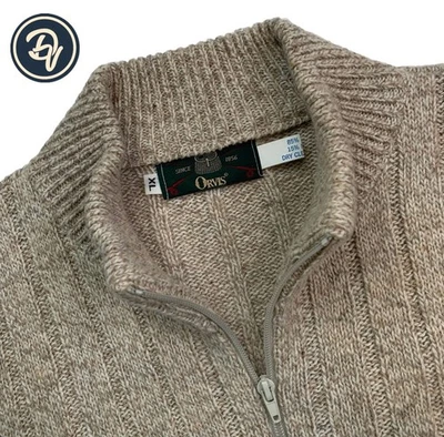 VTG XL Orvis Tan Cable Knit  Full Zip Cable Knit Wool Blend Cardigan Sweater - Image 1 of 4