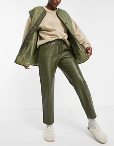 Mango MNG Damen Hose Oliv Army Grün Vegan Kunstleder Gummibund L - Bild 1 von 7