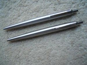 2! Vintage Parker Stainless Steel Classic Ball Point Pens, USA.  Black Ink. - Picture 1 of 12