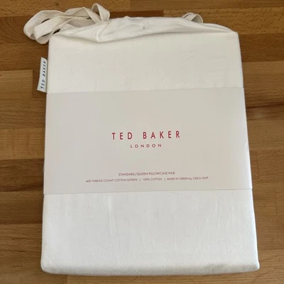 Ted Baker London Pillowcases Standard Queen White 100% Cotton Sateen 2pc NEW - Image 1 of 4