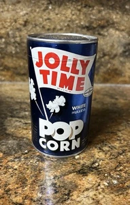VTG 1950s JOLLY TIME POP CORN TIN CAN WHITE POPPING CORN SEALED FULL SHIPS FREE - Picture 1 of 6