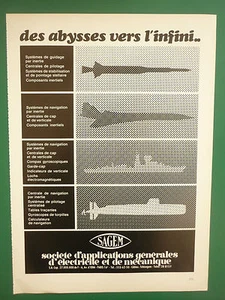 9/1970 PUB SAGEM ISYSTEMES GUIDAGE INERTIE GYROSCOPES LOCHS COMPAS FRENCH AD - Picture 1 of 1