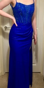 Royal Blue Prom dress Size 6-8 with lace up back and slit - Picture 1 of 6