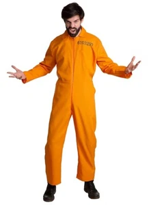 Häftlingskostüm Häftling Kostüm Gefängnis Overall Knast Anzug Orange Größe L - Bild 1 von 4