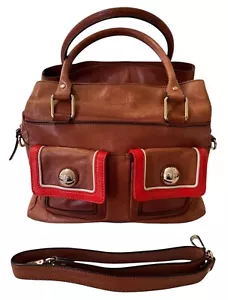 Vintage Kate Spade Grand Street Staci Brown Leather Satchel Bag Orange Trim - Imagen 1 de 11