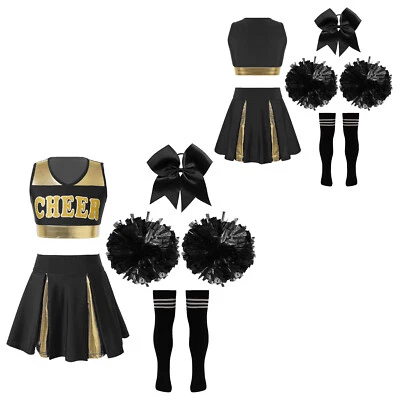 Kids Girls Fancy Dress Up V Neckline Cheer Leader Uniform Festival Themed Show - Image 1 of 3