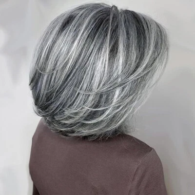 Short Bob Gray with Silver Gray Mixed Wigs 100% Human Hair Lace Front Wigs  - Image 1 of 4