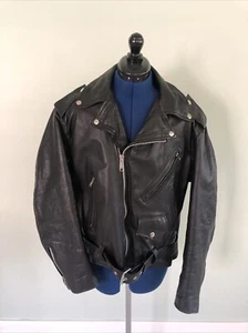 Chaqueta de motociclista de cuero vintage chaqueta de motocicleta cuero resistente negra talla 44 - Imagen 1 de 13