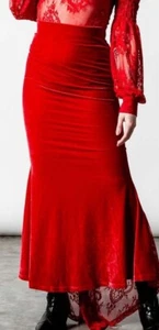 Killstar Gothic ‘The Ghostess’ Blood Red Velvet Maxi Skirt - Size 8 - Picture 1 of 8