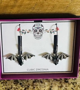 Halloween Bat Dangle Earrings Cubic Zirconia - Picture 1 of 3