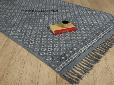 Indio Mano Bloque Estampado Ikat Alfombra Étnico Algodón Área de 4 1.8m - Imagen 1 de 3