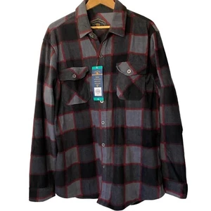 Freedom Foundry gray red plaid flannel shirt shacket pockets metal buttons menXL - Picture 1 of 10