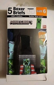 New Minecraft Boys Size 6 Boxer Briefs 5 Pair 100% Cotton Combined Underwear. - Picture 1 of 4