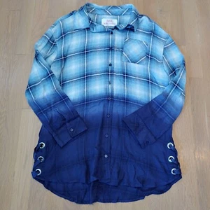 Justice Shirt Girls 18/20 XL Ombre Blue Plaid Button Flannel Button Down Top - Picture 1 of 8