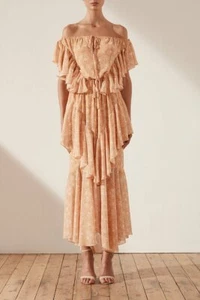 SHONA JOY BNWOT $340 Size 8 Siena OTS Cross Frill Maxi Dress Women's - Picture 1 of 12
