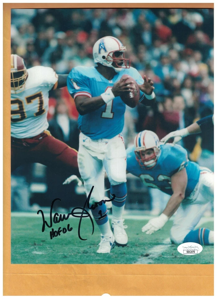 WARREN MOON AUTOGRAPHED HOUSTON OILERS 8X10 PHOTO SIGNED HOF 06 JSA CERTIFIED - Image 1 of 1