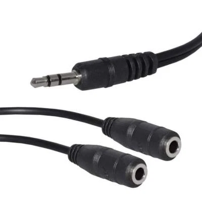 Universal 3.5mm Male to 2 Female Mic Audio Y Splitter Headphone Adapter Cable PC - Image 1 of 4
