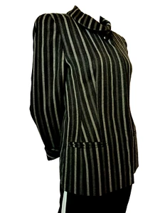 gestreift Tweed Blazer Louis Fèraud grau weiß Schurwolle art deco vintage 38 40 - Bild 1 von 11