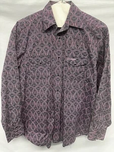 Wrangler Pearl Snap Shirt Breast Cancer Awareness Pink Schwarz Geometrisch Herren M - Bild 1 von 11