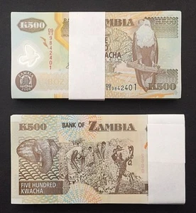 FULL PACK of 100 CONSECUTIVE 500 KWACHA PICK # 43e ZAMBIA POLYMER NOTES of 2006 - Picture 1 of 1
