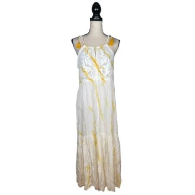 Vestido midi Blue Island amarillo blanco tie dye de malla floral talla: XS Foto 1 de 4