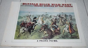 1976 AFFICHETTE 28 X 40 BUFFALO BILL'S WILD WEST W. F. CODY SHOW RIDERS 1894 - Imagen 1 de 1