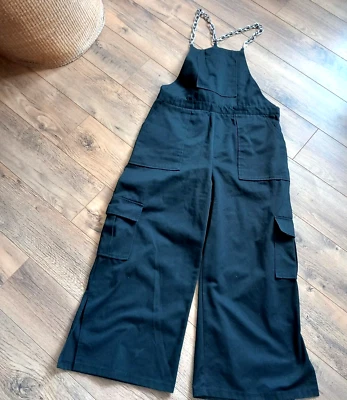 The Ragged Priest Black Wide Leg Black Chain Overall Drill Dungarees Size L - Image 1 of 4