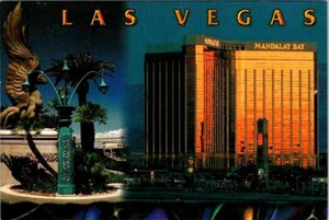 2~4x6 Postkarten Las Vegas NV Nevada MANDALAY BAY & BELLAGIO HOTEL & CASINO/Nacht - Bild 1 von 4