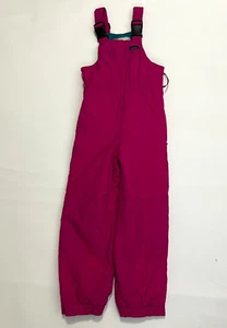 LL Bean Snow Bibs Pants Kids S / 8 Pink green Insulated Ski Overalls Side zip - Picture 1 of 15