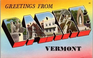 Vintage Postcard Linen Large Letter Greetings from Barre Vermont VT  - Picture 1 of 3