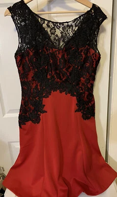 Melrose Womens Sz 6 Black Red Lace Knit Sleeveless Dress - Image 1 of 4