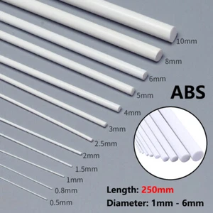 ABS Round Bar Dia 1/2/3/4/5/6mm Styrene Plastic Strips Rod Plasticard Long 250mm - Picture 1 of 11