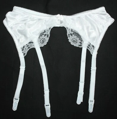 Beautiful WHITE Satin/Lace 4 strap Suspender/Garter belt Waist Sizes 30" to 32" - Image 1 of 4
