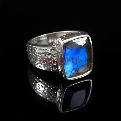 Anello In Argento Sterling 925 Con Gemma Di Labradorite Naturale Per Uomo #4205 - Immagine 1 di 3