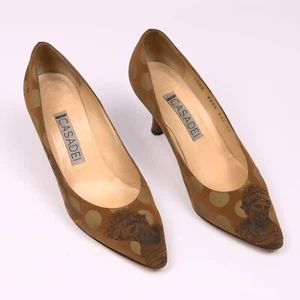 Casadei Vintage Brown Kitten Heel Pumps Polka Dot Statue Print Size EU 37 / US 7 - Picture 1 of 5