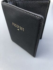 Fossil Travel RFID Passport Case Wallet Black Leather 